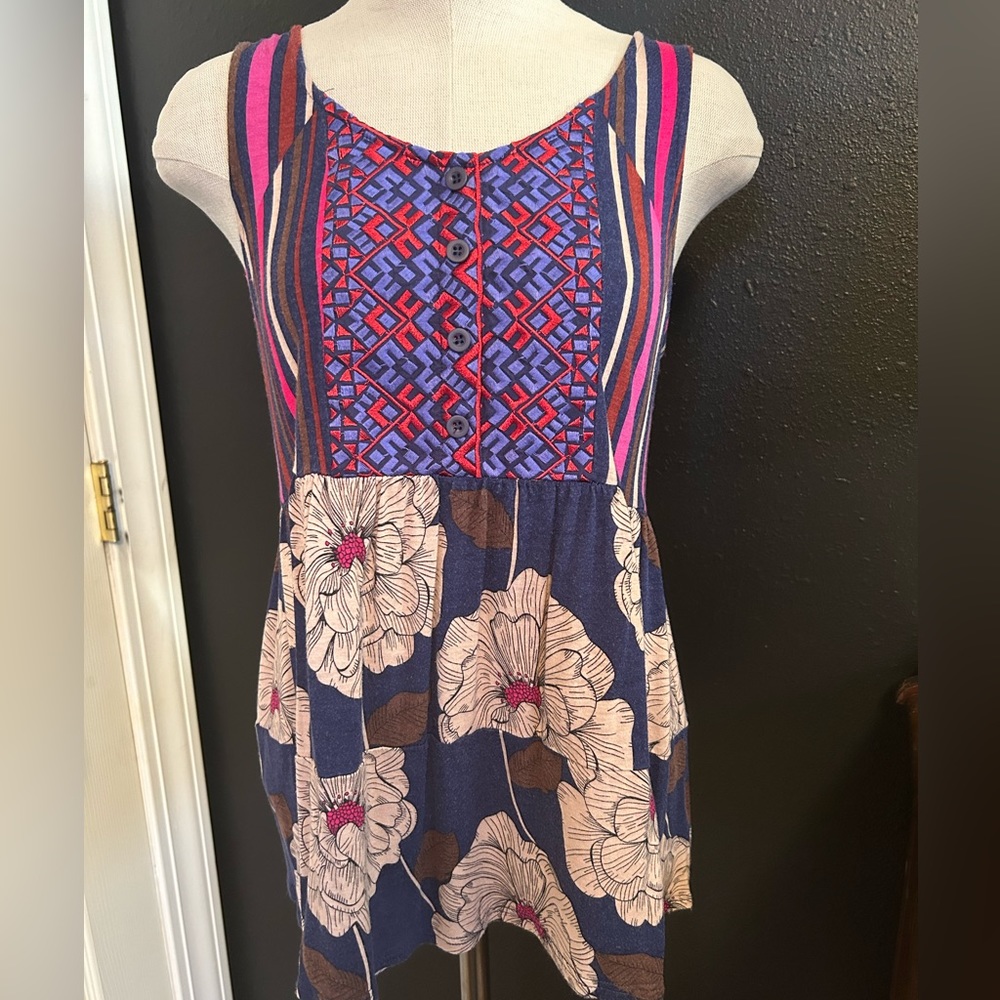 Anthropologie One September Striped Floral Tank Top
